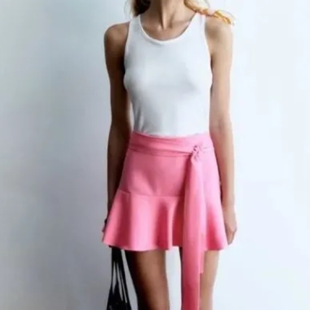 Zara Pink Wrap Ruffle Skort